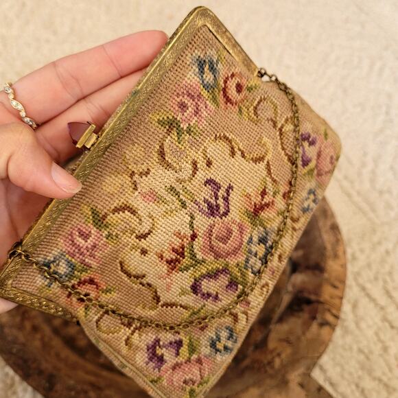 Antique Embroidered Petit Point Needlepoint purse Made in Austria - Picture 5 of 6